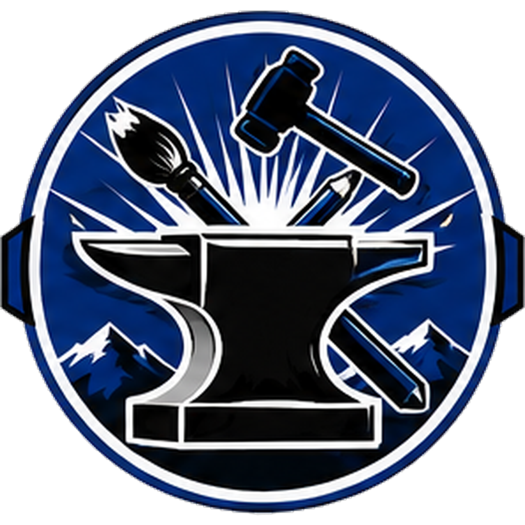 The BrandSmith Squadron patch — anvil, hammer, forged RM